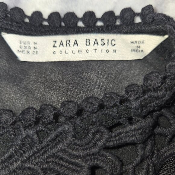 Zara Black Floral Embroidery Lace Sheer Blouse, size M - Picture 4 of 12